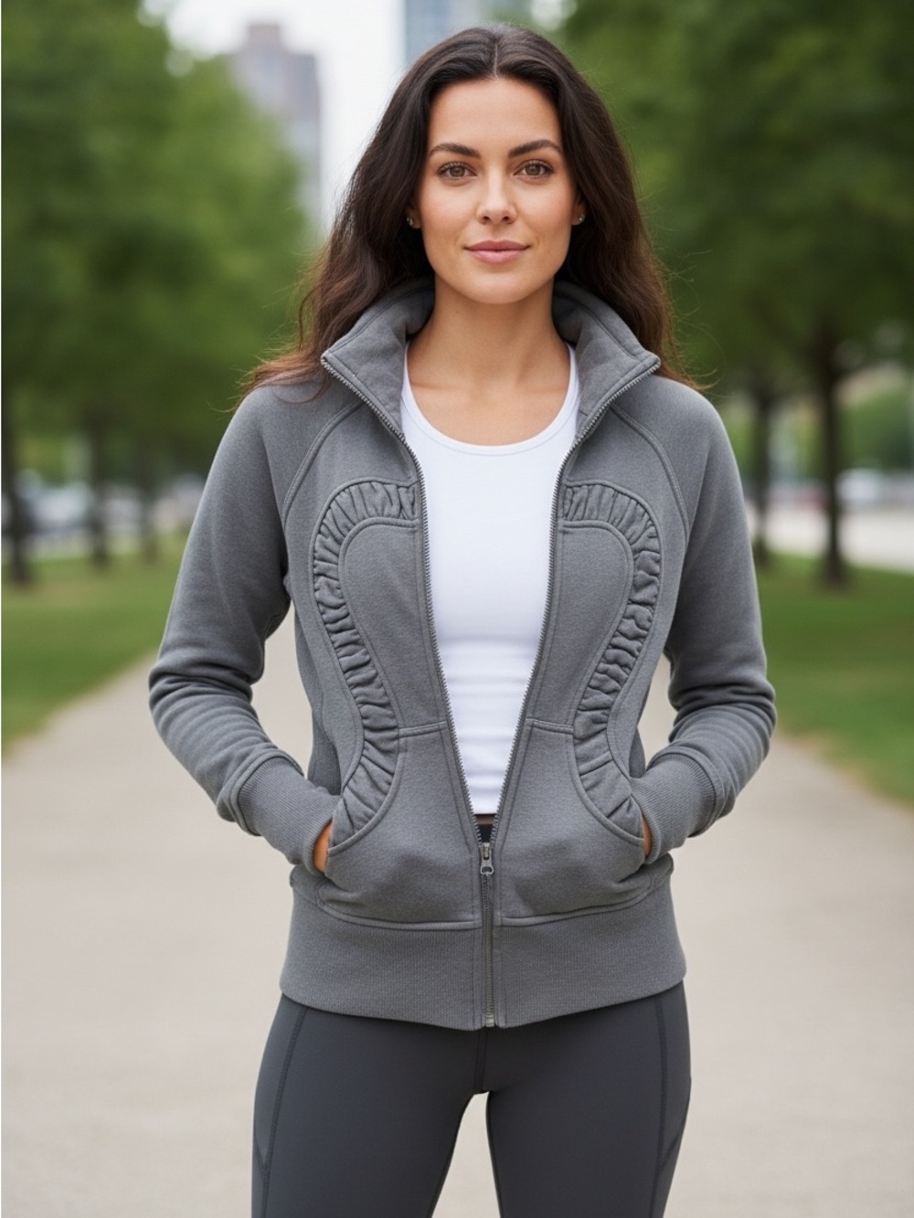 lululemon Sparkly Gray Zip-Up Scuba Hooded Sweatshirt